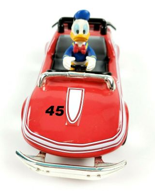 Vintage Disney Donald Duck 45 Tin Metal Pull Back Friction Toy Red Race Car