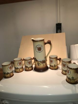 Leisy Brewing Co Antique Beer Pitcher And (6) Mug Set