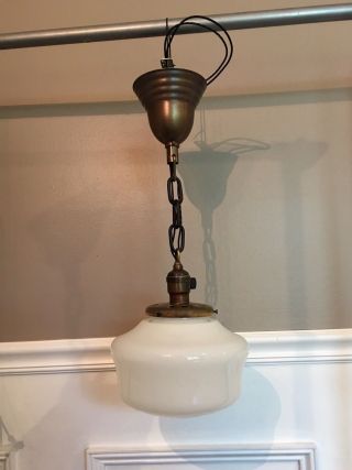 Brass Pendant Light Fixture With Milk White Globe 45e