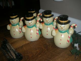 5 Snowman Set Light Up Pathway Lawn Stakes Blow Mold Yard Decorations Vtg?