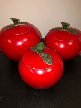 Apple Canister Set Of 3 “vintage” (aluminum) Red Looks Great In Kitchen