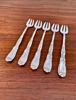 (5) Tiffany & Co Sterling Silver Old Style Cocktail Forks Chrysanthemum Pattern