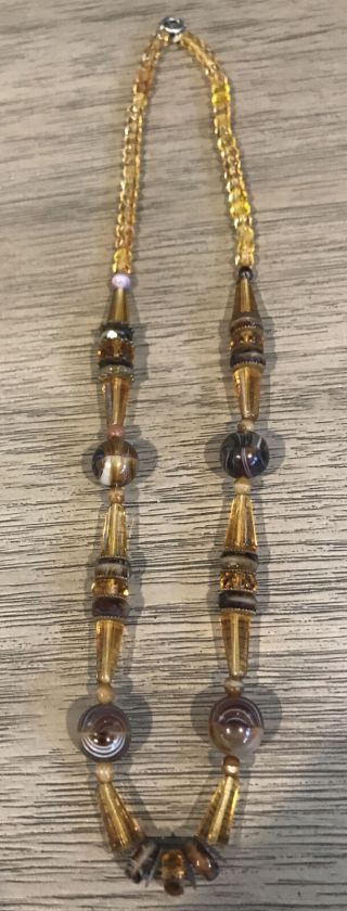 Vintage Amber Glass And Agate Beaded Necklace