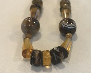 Vintage Amber Glass And Agate Beaded Necklace 2