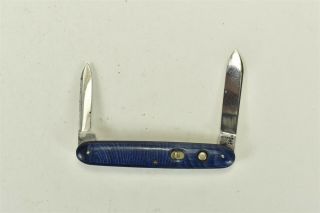 Antique 1910 Schrade Cut Co 2 Blade Pocket Knife Gorgeous Blue Handle Old 00653