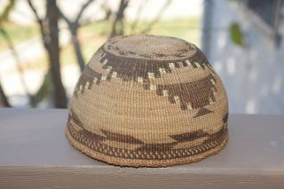 Antique Klamath Modoc Indian Basketry Hat Tule Porcupine Quill Native American