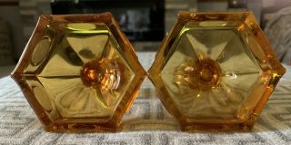 Set of 2 Vintage Amber Fostoria Coin Glass Candle Stick Holders 4.  5 