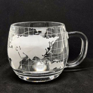 4 Vintage NESTLE NESCAFE Etched Clear Glass World Globe Map Coffee Mugs/Cups EUC 2