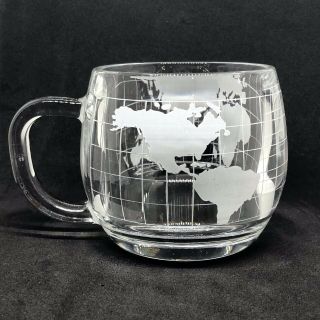 4 Vintage NESTLE NESCAFE Etched Clear Glass World Globe Map Coffee Mugs/Cups EUC 3