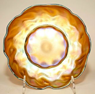 Antique L C Tiffany Gold Favrile Scalloped Ruffled Border Glass Bowl