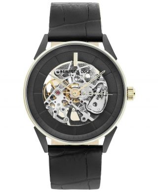 Kenneth Cole York Mens Automatic Black Leather Watch Kc50563001 $145 - Nib
