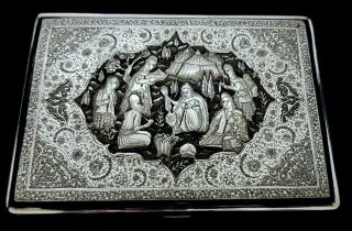 Antique Persian Style Middle Eastern Islamic Silver Cigarette Case By Lahiji