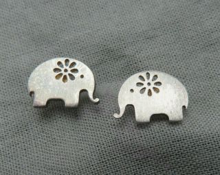 Vintage Sterling Silver Pierced Earrings Elephants Modernist Dainty Jewelry 346r