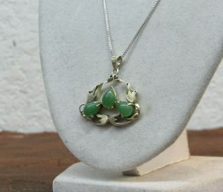 Vintage 925 Sterling Silver Pear Shaped Green Agate Pendant 6.  8g X