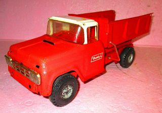 Vintage Buddy L Steel Dump Truck W/ Lift Lever White Over Red Cab