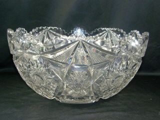 Antique American Brilliant Cut Glass Punch Bowl " Colonna " Signed Libbey Large