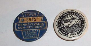 Vintage Pennsylvania Fishing License,  1958 Five Day Tourist & 1949 Erie Co.  Pa. 2