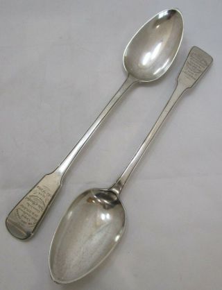 Antique Georgian Sterling Silver Fiddle Thread Basting Spoons,  317g,  Duke Beafort