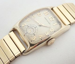 Vintage Art Deco Mens Hamilton 19 Jewel 14k Gold Filled Drivers Wristwatch Watch
