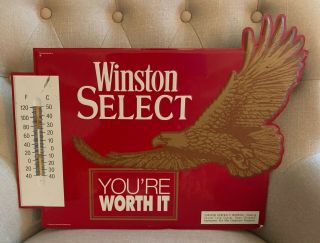 Vintage Winston Select Eagle Embossed Metal Thermometer Sign Cigarettes Tin