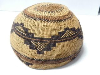 Antique Vintage Yurok (hupa) Indian Basket Hat Nw California - Polychrome