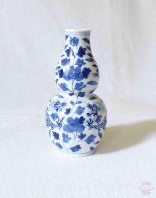 Fine Quality Antique 19th C Chinese Blue & White Porcelain Double Gourd Vase