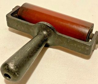 Vintage 6 - Inch Brayer,  Cast Iron With Hard Rubber Roller