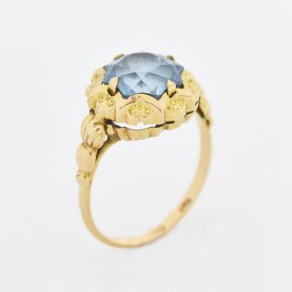18k Yellow Gold Antique Ornate Blue Spinel Gemstone Ring Size 8.  5