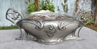 Antique Wmf Art Nouveau Pewter Glass Centrepiece Bowl Circa 1906 - 332a