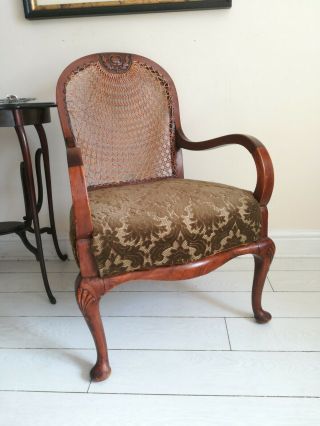 Antique Cane Bergere Chair Carved Oak Framed Parlour Armchair