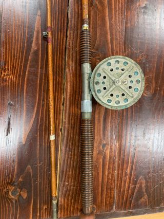 Vintage Montague Somers Point Bamboo Fishing Rod With Brass Mooching Reel
