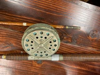 Vintage Montague Somers Point Bamboo Fishing Rod With Brass Mooching Reel 3