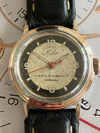 Really Unusual Bumper Movement Mido Vintage Watch Retailed By Cuervo Y Sobrinos