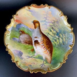 Antique 13.  8” Limoges France Charger Coronet Handpainted Signed Duval - Birds