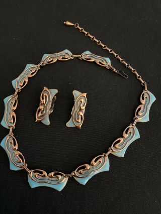 Vintage Matisse Copper Enamel Rare “evening” Necklace/earring Set Book Piece Nr