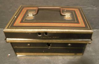 English Make Vintage Metal Tin Box With Handle & Flip Lid