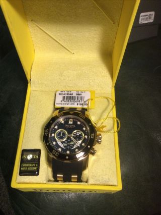 Invicta 48mm Mens Pro Diver Scuba Chronograph Black Dial Gold Plated Watch