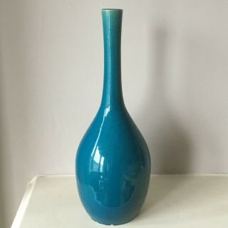Large Antique Chinese Turquoise Monochrome Bottle Vase Kangxi - 30cms Tall Vgc