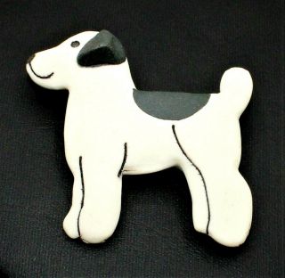 4375 Vintage Signed 1995 Jh Black & White Porcelain Figural Puppy Dog Brooch Pin