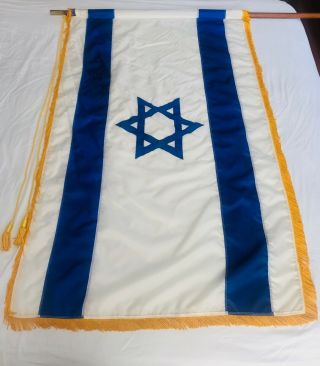 Vintage Detta Israel 3x5ft Nylon Flag And Fringe