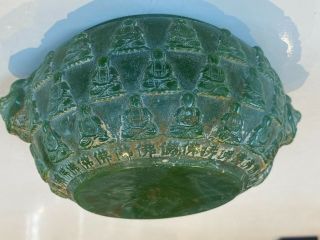 RARE CAVRED ANTIQUE CHINESE JADE BOWL WITH BUDDHAS AND CHARACTER POEM 3