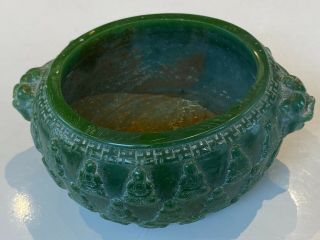 RARE CAVRED ANTIQUE CHINESE JADE BOWL WITH BUDDHAS AND CHARACTER POEM 4