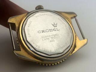 CRONEL SWISS MADE AUTOMATIC Dial Diver Rotating Bezel RUNS STEEL BACK 3