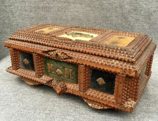 Large Antique Black Forest Wedding Box Made Of Wood Early 1900 