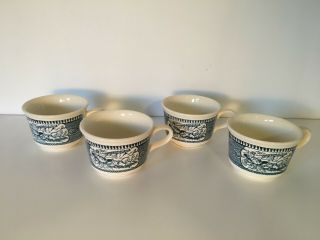 Rare Vintage Royal Currier And Ives Flat Cup and Saucer (Set Of 4) 3
