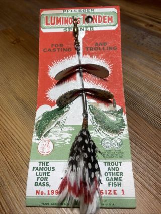Vintage Fishing Lure Pflueger Tandem Spinner Luminous On Card Old Bait