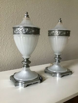 Art Deco Table Lamp,  Set Of 2 Lamps,  Milk Glass Lamp