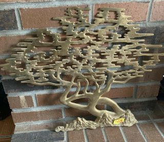 Vintage Mcm Solid Brass Bonsai Tree Of Life Wall Hanging Art Sculpture Art