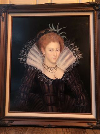 Vintage Gothic Oil Painting Signed Mary Queen Of Scotts Oil On Canvas