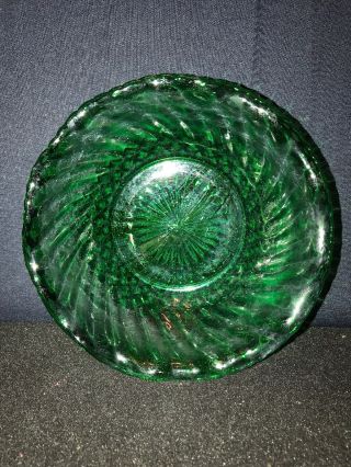 Vintage Forest Green Glass Bowl Or Dish With Swirl Pattern 6 1/2 " Diameter C